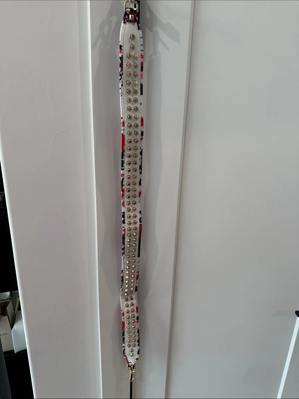 Studded White and Red Decorative Bag Strap